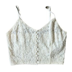 Forever 21 Off White Floral Lace Cropped Tank Top Women’s S with front buttons